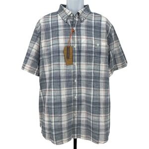 WEATHERPROOF VINTAGE Men's XXL Poseidon Blue Plaid NWT Cotton Short Sleeve Shirt